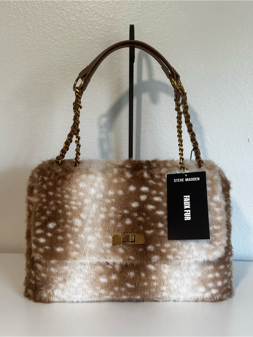 Steve Madden Deer Fawn Faux Fur Print Satchel Bag Shoulder Purse